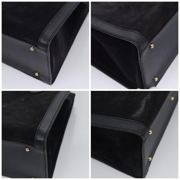 GUCCI Bamboo Hand Bag Suede Leather Navy Auth - Picture 16 of 16